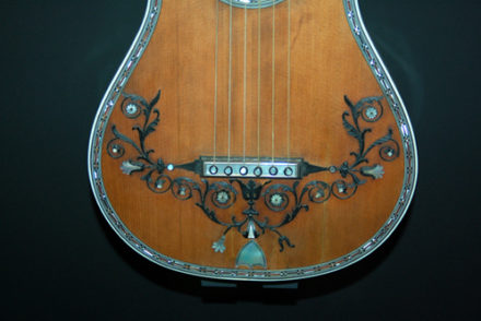 An ornate guitar.